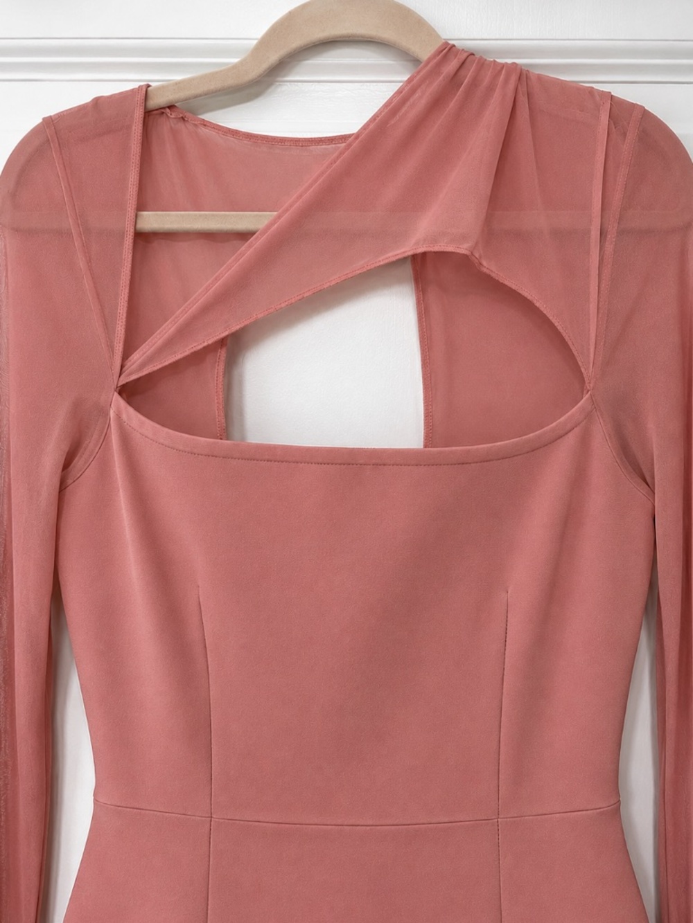 Dusty Rose Long-Sleeve Midi Cutout Bodycon Dress